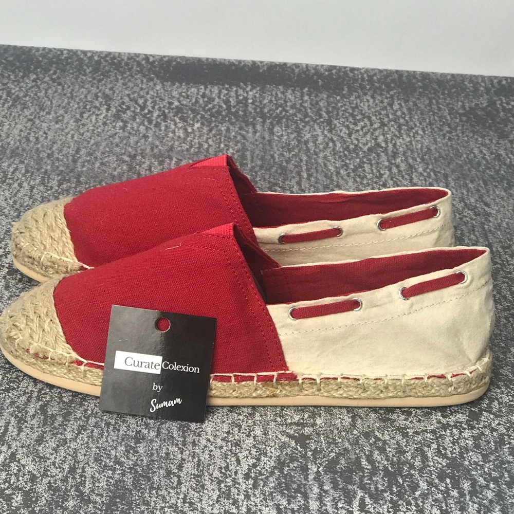 💥SALE💥 Red and Cream Espadrille Flats - Picture 5 of 8